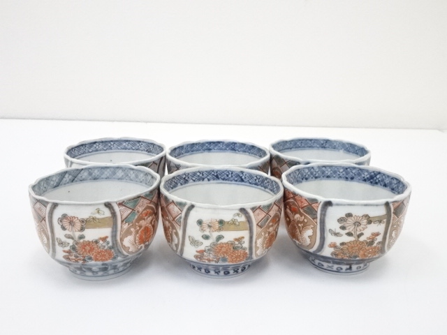 江戸末期　古伊万里　錦手菊蝶文向付6客